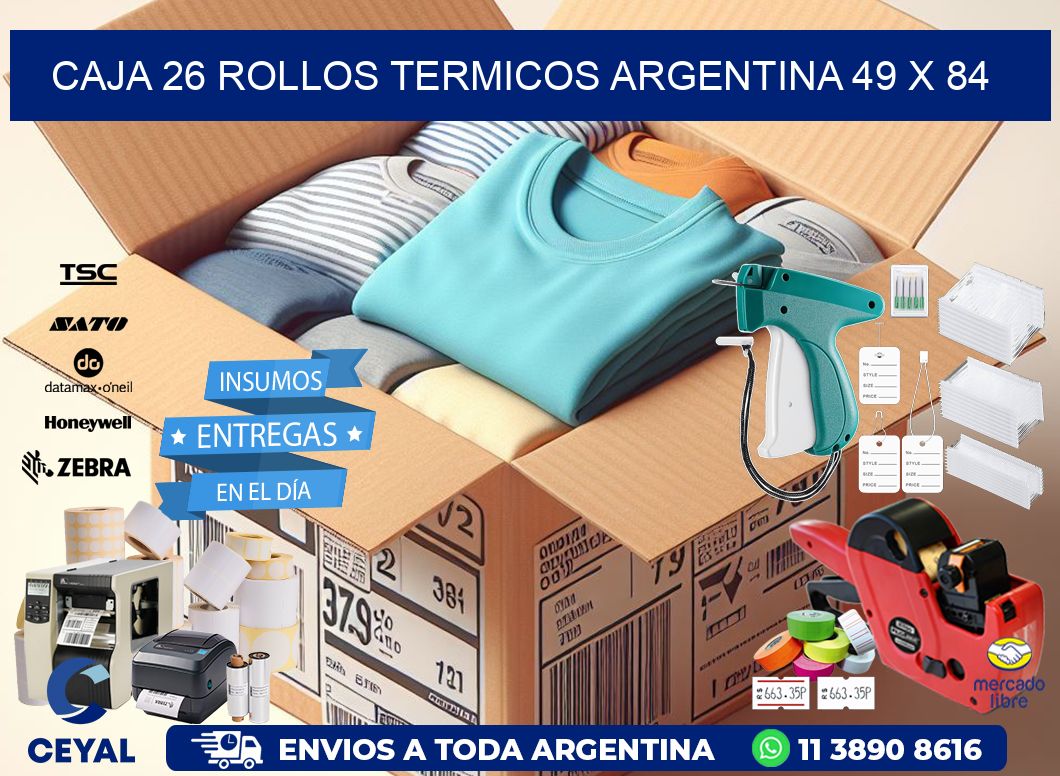 CAJA 26 ROLLOS TERMICOS ARGENTINA 49 x 84