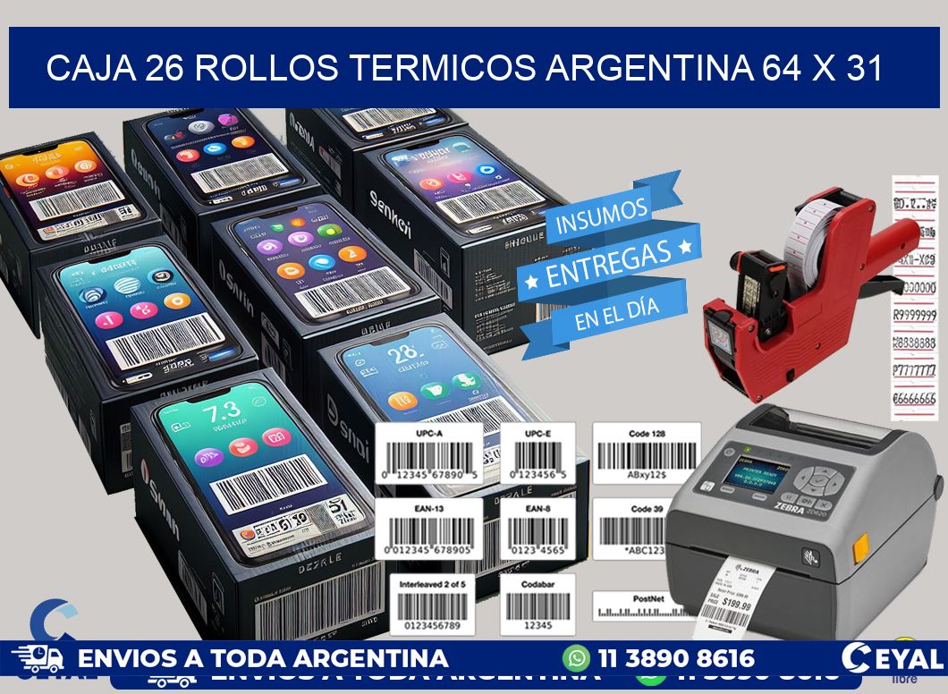 CAJA 26 ROLLOS TERMICOS ARGENTINA 64 x 31