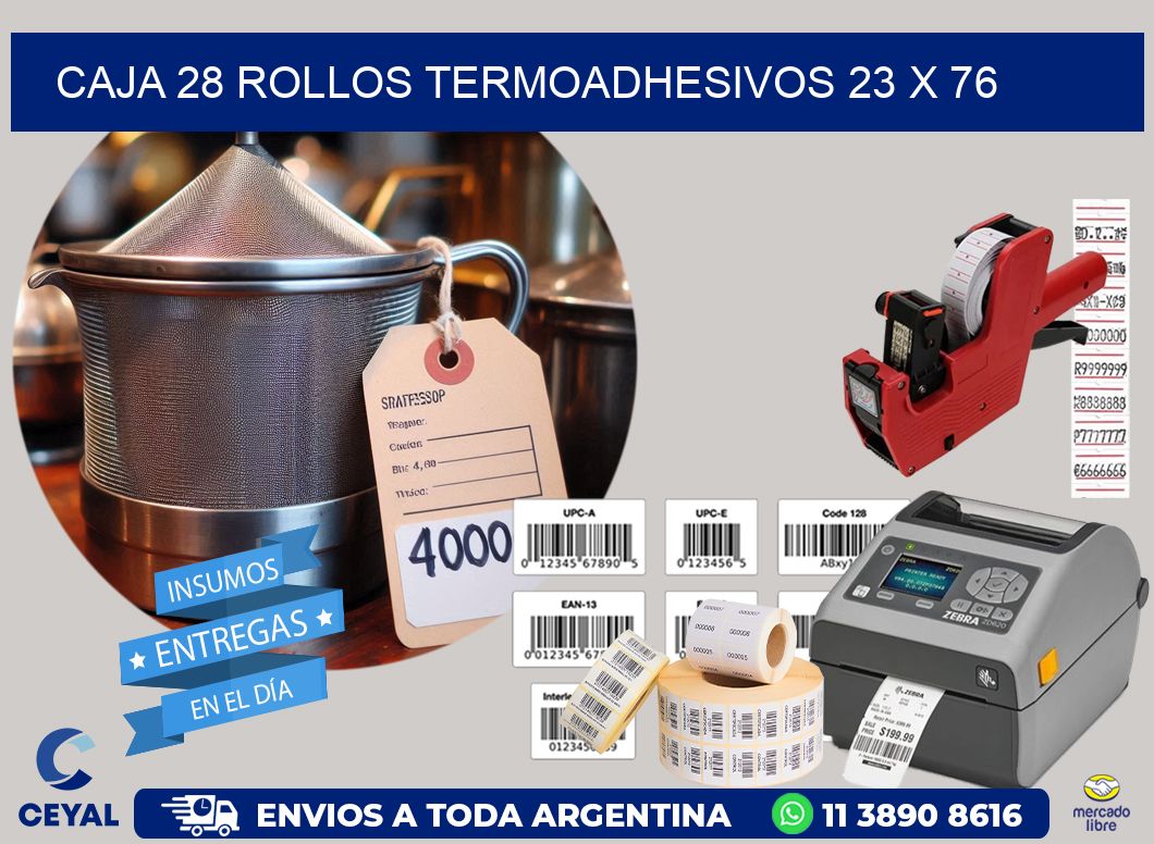 CAJA 28 ROLLOS TERMOADHESIVOS 23 x 76