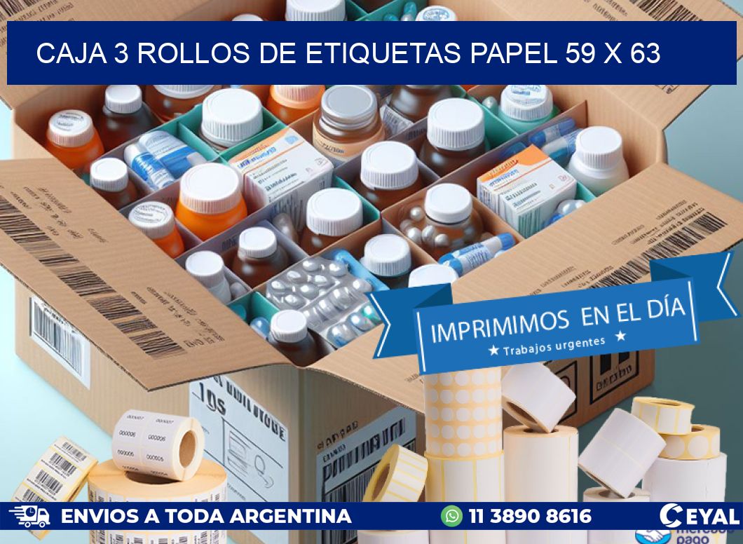 CAJA 3 ROLLOS DE ETIQUETAS PAPEL 59 x 63