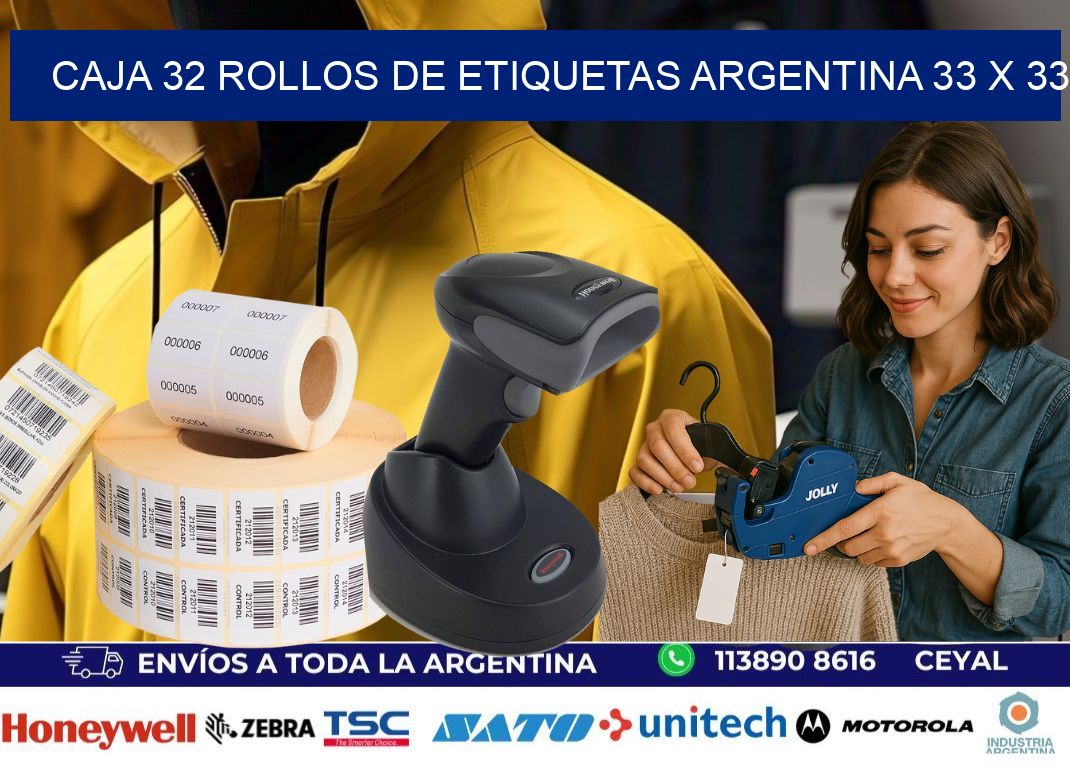 CAJA 32 ROLLOS DE ETIQUETAS ARGENTINA 33 x 33