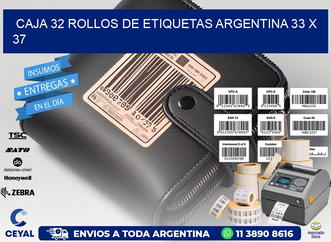 CAJA 32 ROLLOS DE ETIQUETAS ARGENTINA 33 x 37