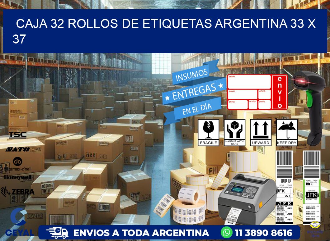 CAJA 32 ROLLOS DE ETIQUETAS ARGENTINA 33 x 37