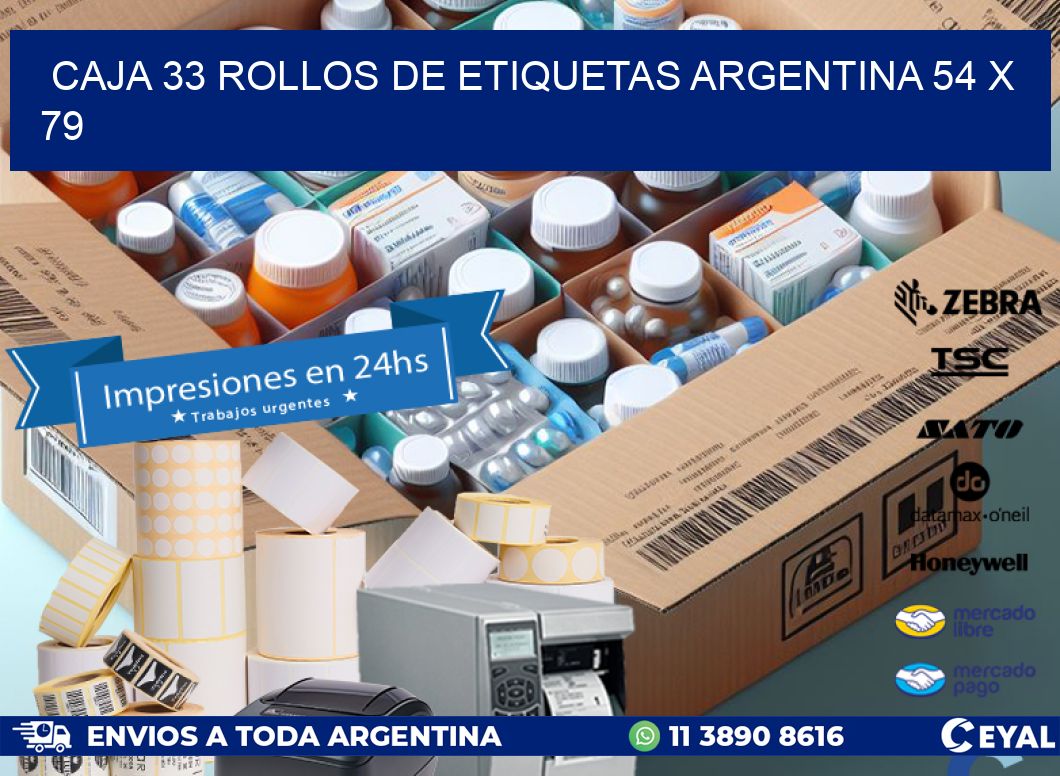 CAJA 33 ROLLOS DE ETIQUETAS ARGENTINA 54 x 79