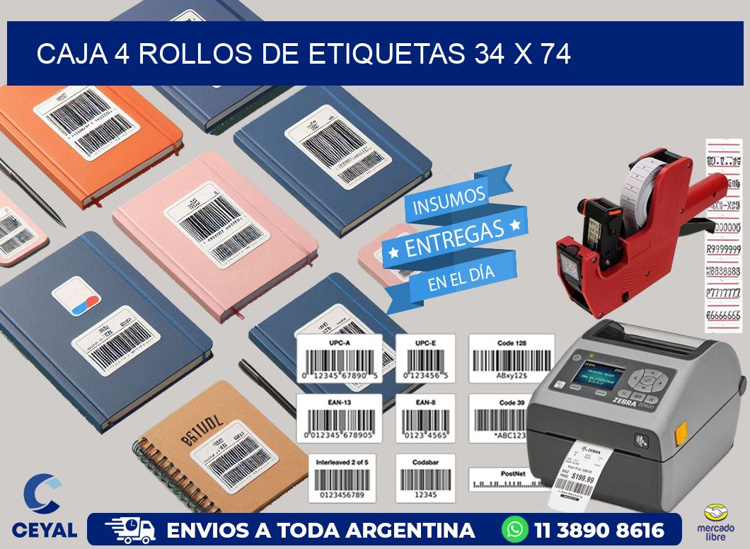 CAJA 4 ROLLOS DE ETIQUETAS 34 x 74