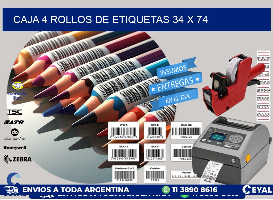 CAJA 4 ROLLOS DE ETIQUETAS 34 x 74