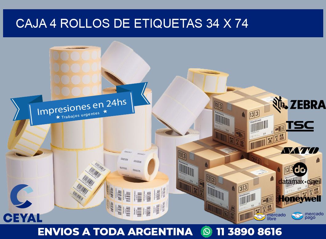 CAJA 4 ROLLOS DE ETIQUETAS 34 x 74