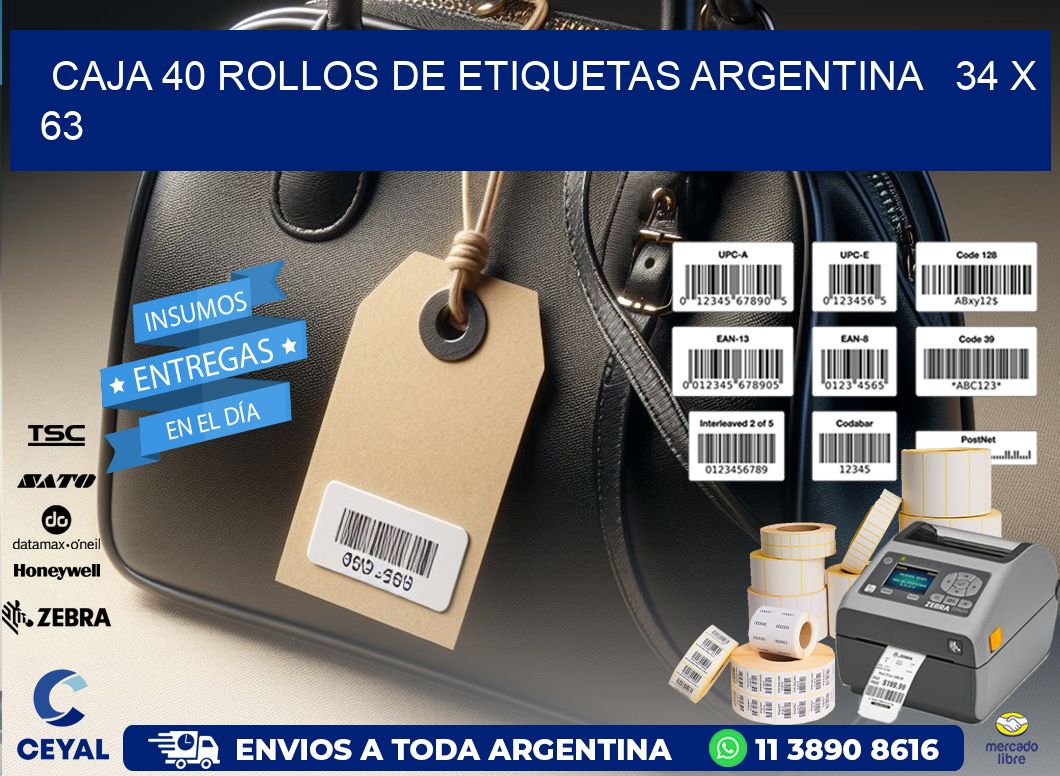 CAJA 40 ROLLOS DE ETIQUETAS ARGENTINA   34 x 63