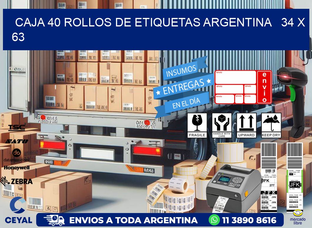 CAJA 40 ROLLOS DE ETIQUETAS ARGENTINA   34 x 63