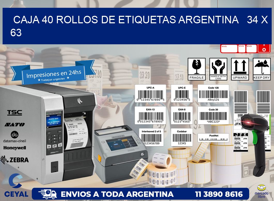 CAJA 40 ROLLOS DE ETIQUETAS ARGENTINA   34 x 63