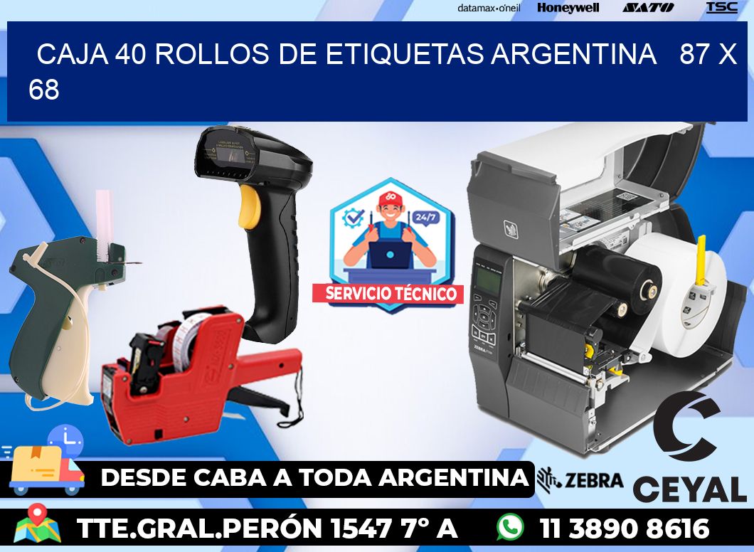 CAJA 40 ROLLOS DE ETIQUETAS ARGENTINA   87 x 68