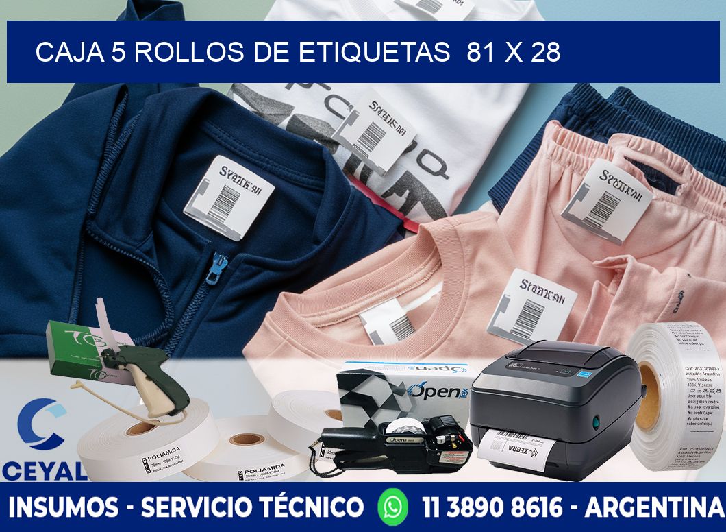 CAJA 5 ROLLOS DE ETIQUETAS  81 x 28