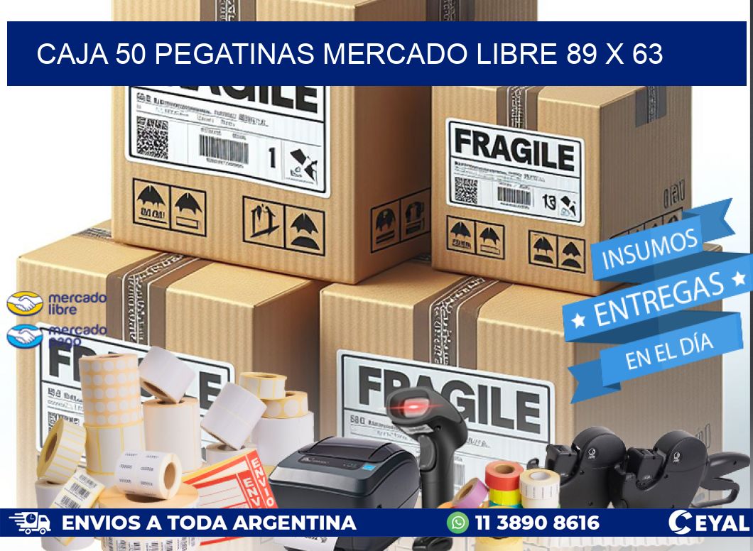 CAJA 50 PEGATINAS MERCADO LIBRE 89 x 63