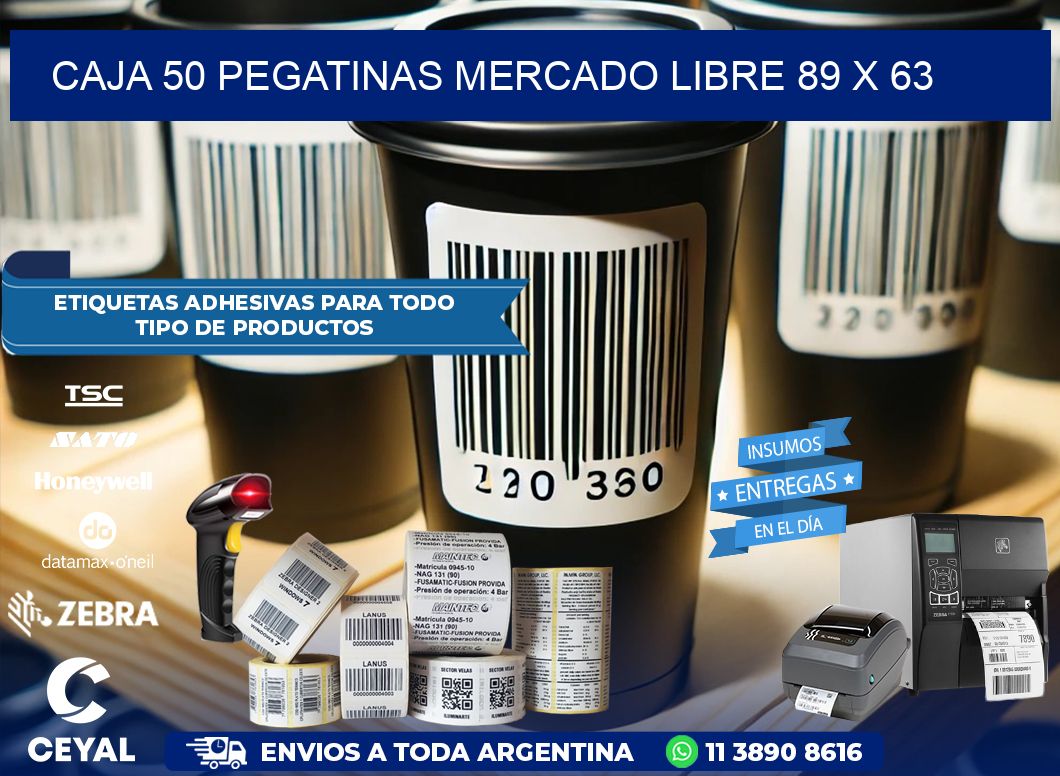 CAJA 50 PEGATINAS MERCADO LIBRE 89 x 63