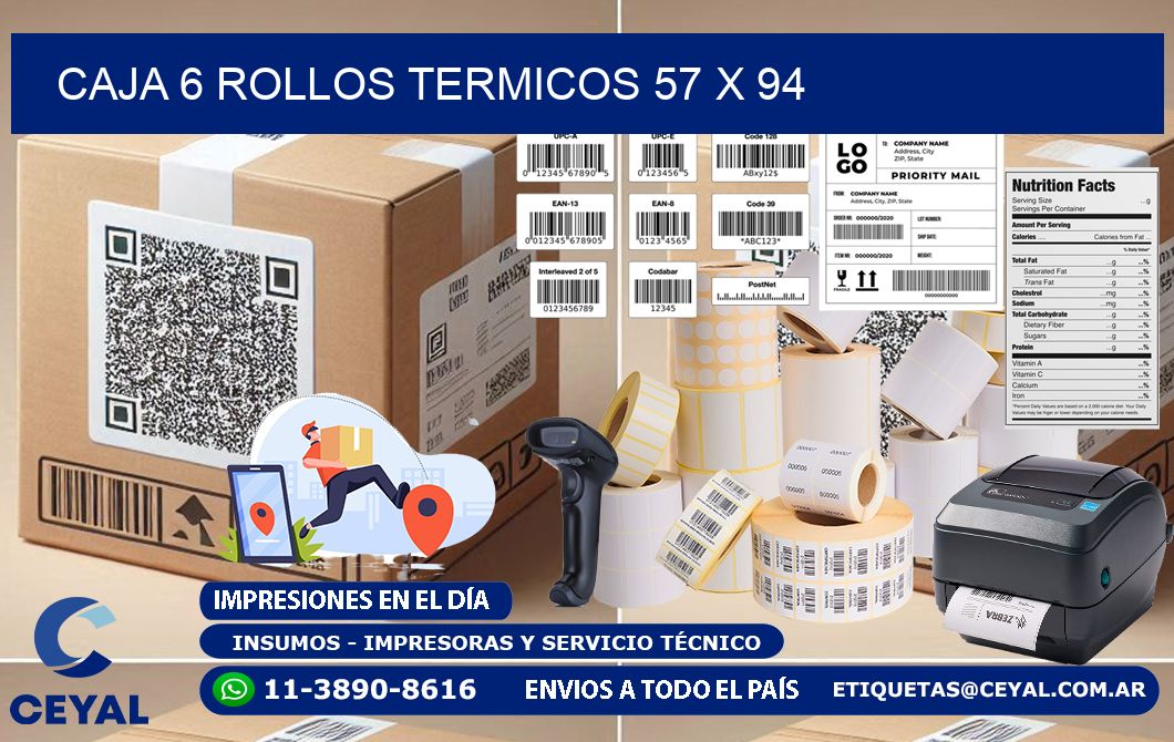 CAJA 6 ROLLOS TERMICOS 57 x 94
