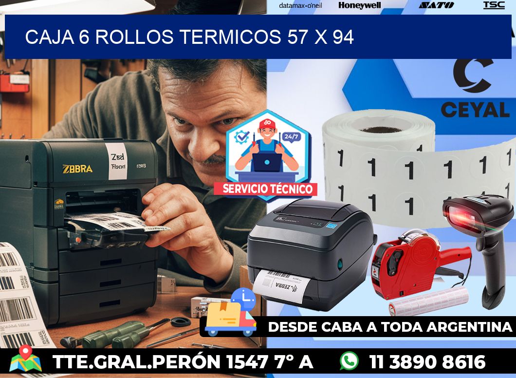 CAJA 6 ROLLOS TERMICOS 57 x 94
