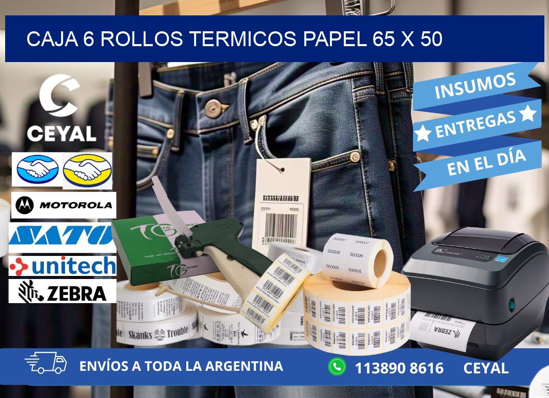 CAJA 6 ROLLOS TERMICOS PAPEL 65 x 50