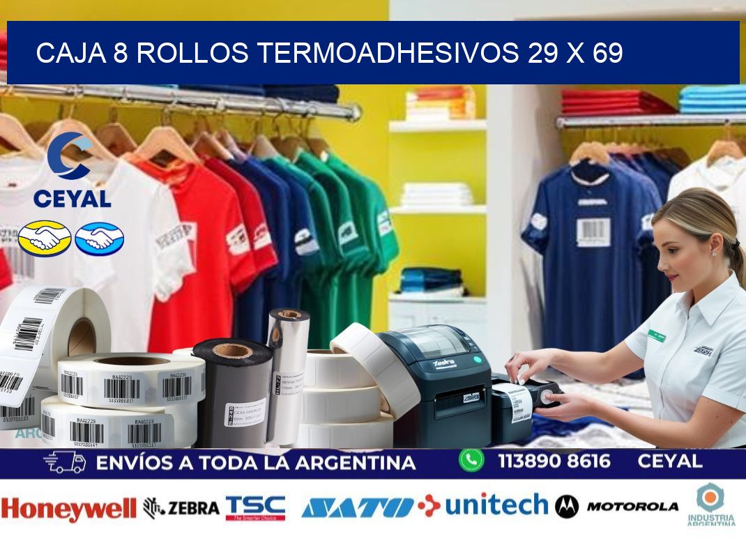 CAJA 8 ROLLOS TERMOADHESIVOS 29 x 69