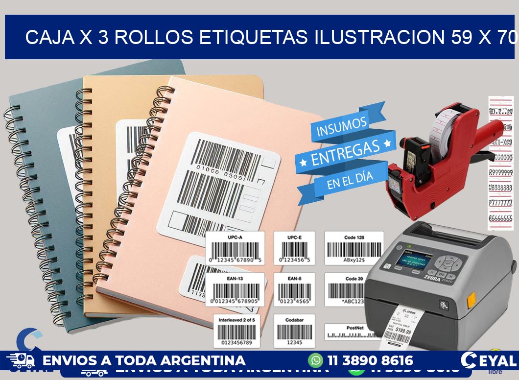 Caja X 3 Rollos Etiquetas Ilustracion 59 x 70
