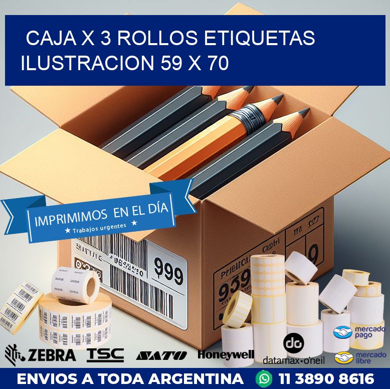 Caja X 3 Rollos Etiquetas Ilustracion 59 x 70