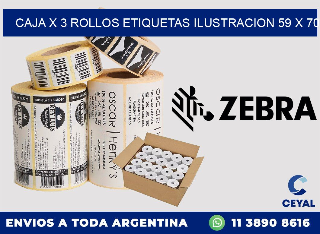 Caja X 3 Rollos Etiquetas Ilustracion 59 x 70