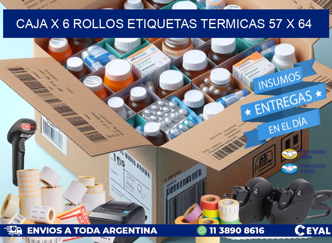 Caja X 6 Rollos Etiquetas termicas 57 x 64