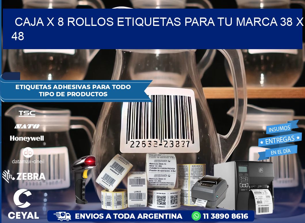 Caja X 8 Rollos Etiquetas para tu marca 38 x 48
