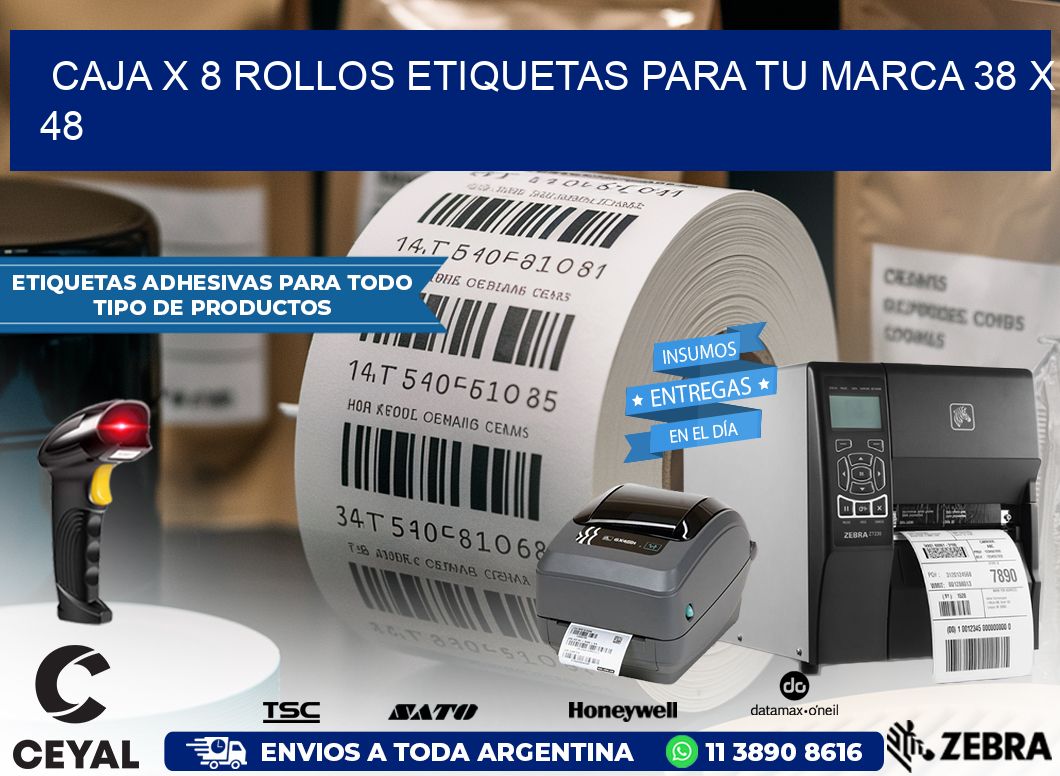 Caja X 8 Rollos Etiquetas para tu marca 38 x 48