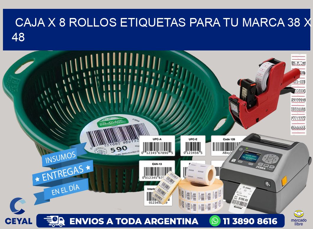Caja X 8 Rollos Etiquetas para tu marca 38 x 48