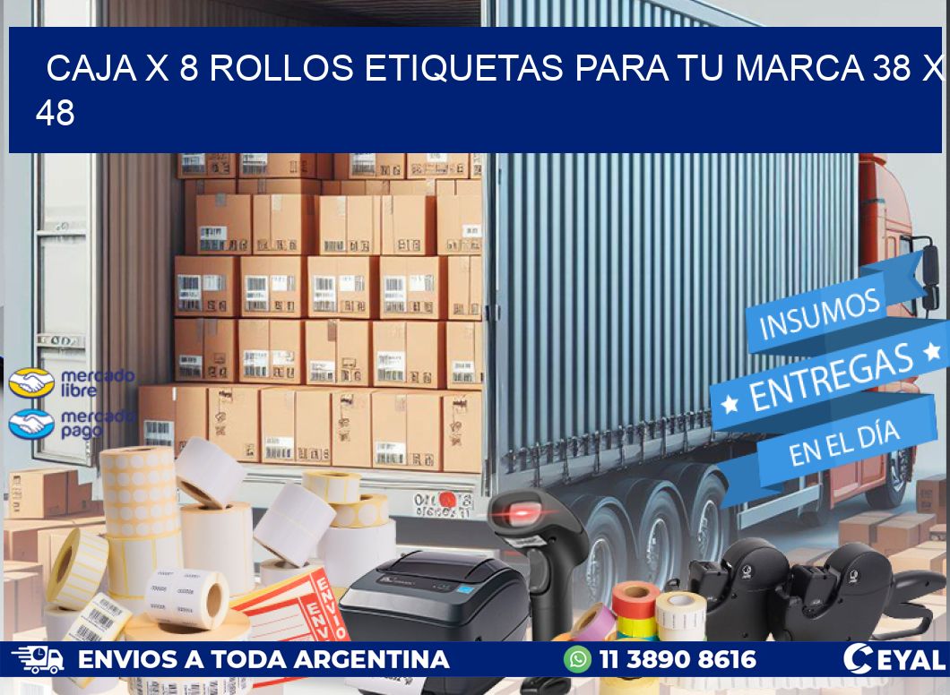 Caja X 8 Rollos Etiquetas para tu marca 38 x 48