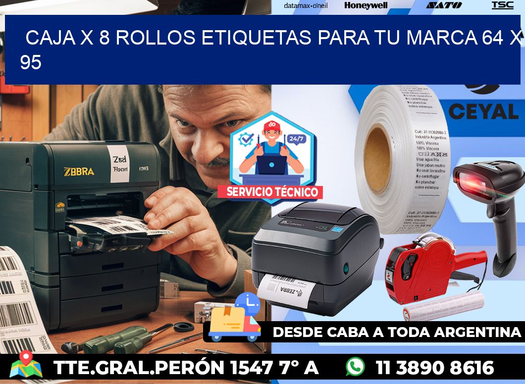 Caja X 8 Rollos Etiquetas para tu marca 64 x 95