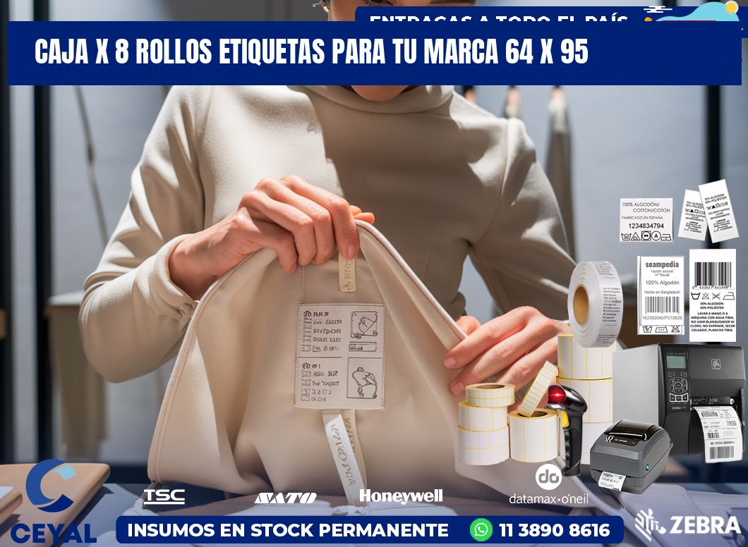 Caja X 8 Rollos Etiquetas para tu marca 64 x 95