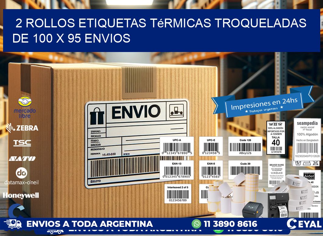2 Rollos Etiquetas Térmicas Troqueladas De 100 x 95 ENVIOS