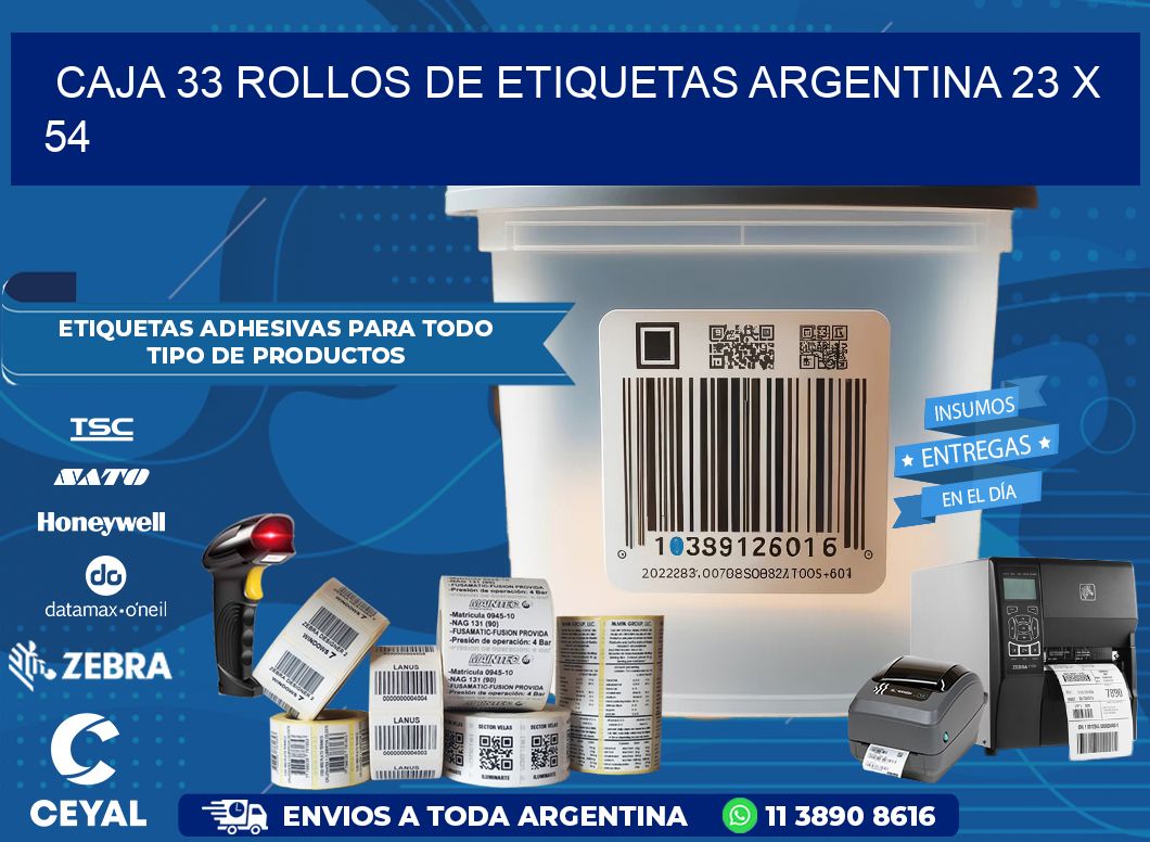 CAJA 33 ROLLOS DE ETIQUETAS ARGENTINA 23 x 54
