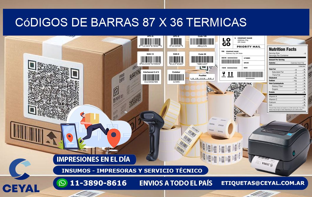 Códigos de Barras 87 x 36 termicas