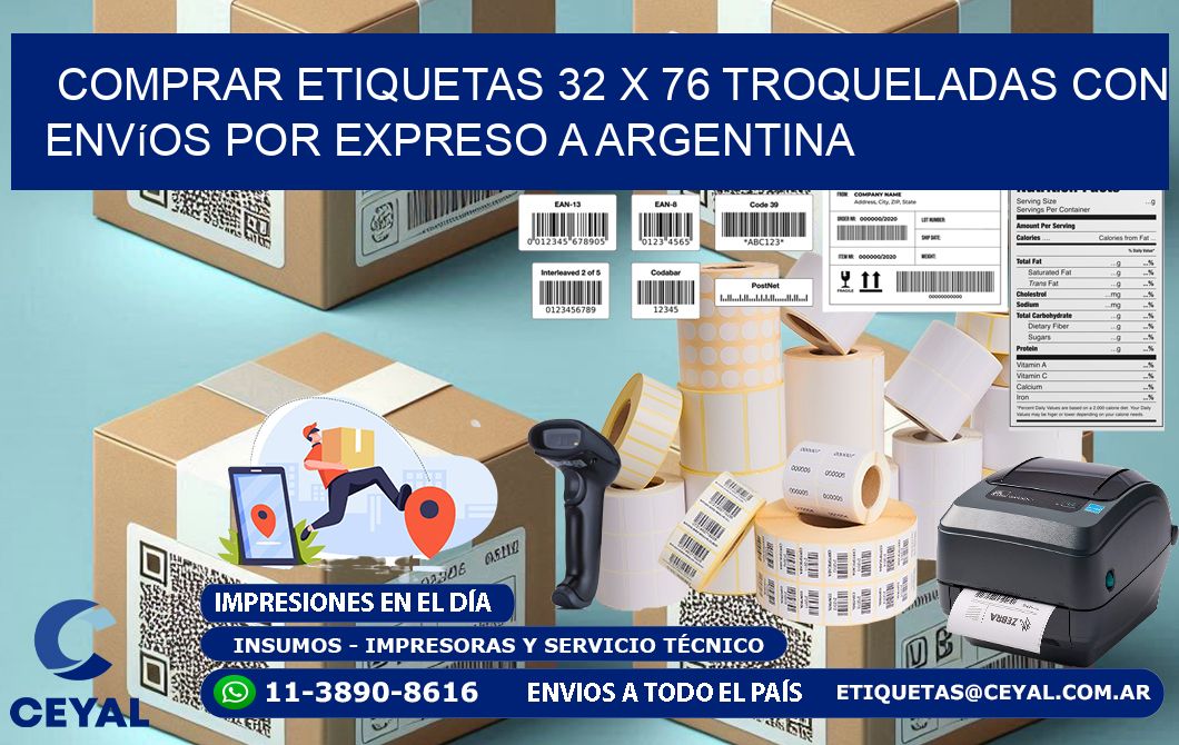 Comprar etiquetas 32 x 76 troqueladas con envíos por expreso a Argentina