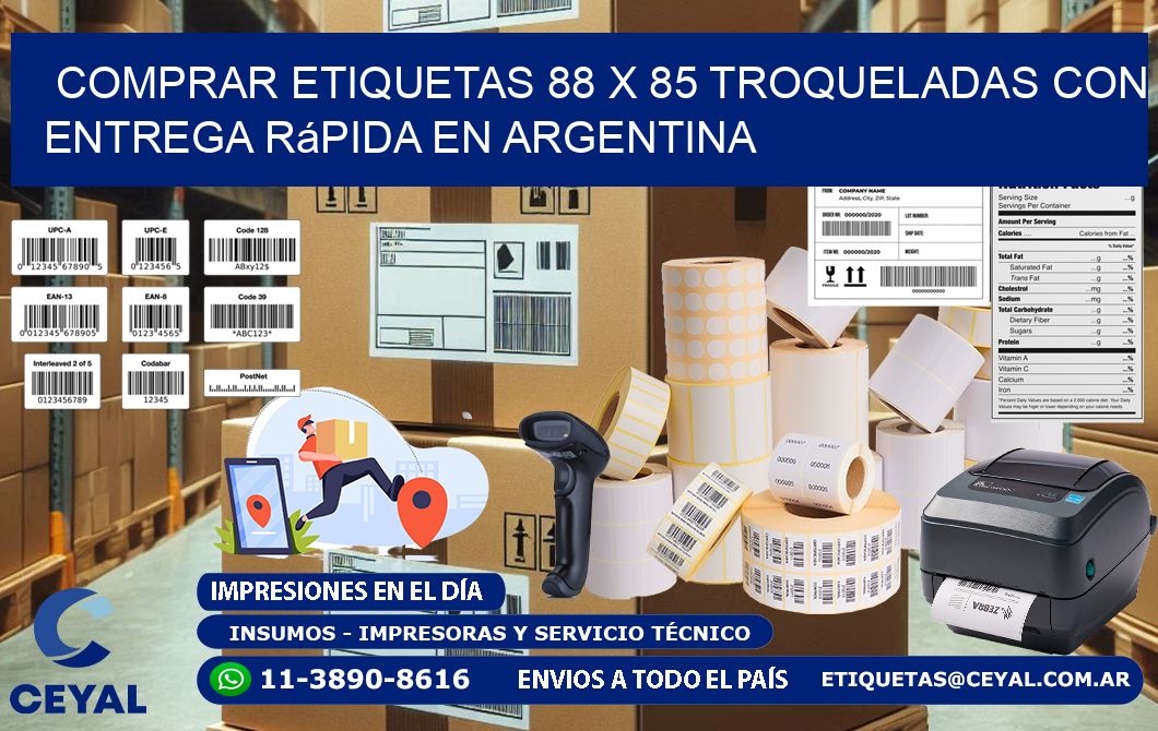 Comprar etiquetas 88 x 85 troqueladas con entrega rápida en Argentina
