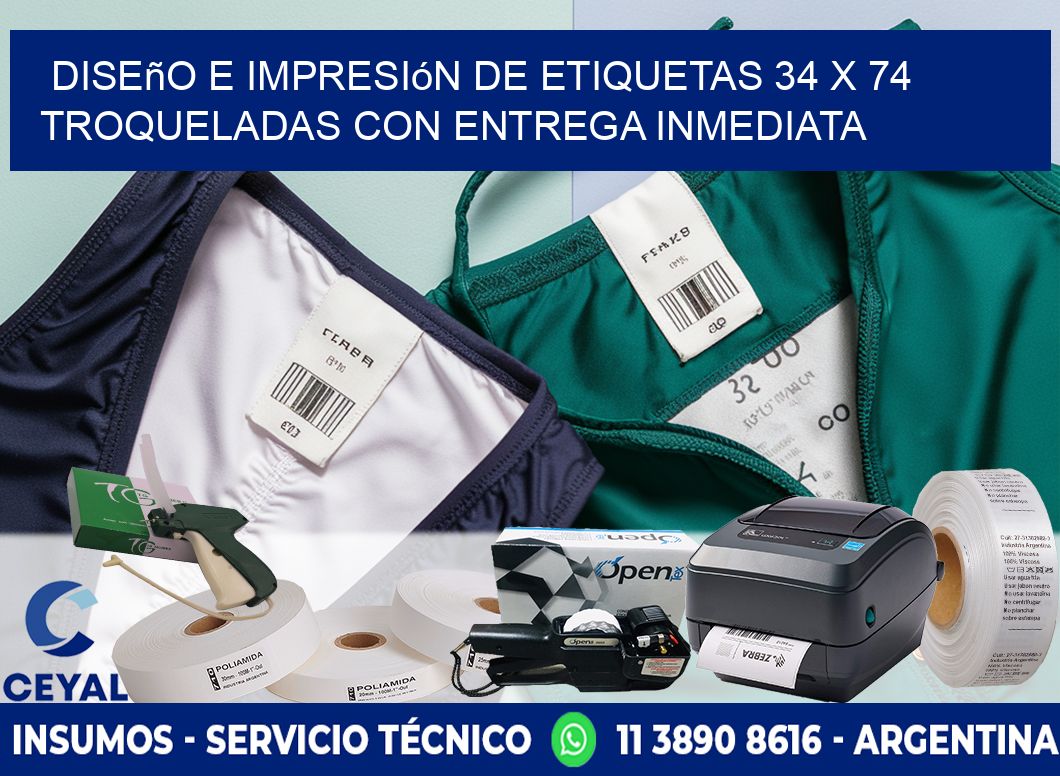 Diseño e impresión de etiquetas 34 x 74 troqueladas con entrega inmediata