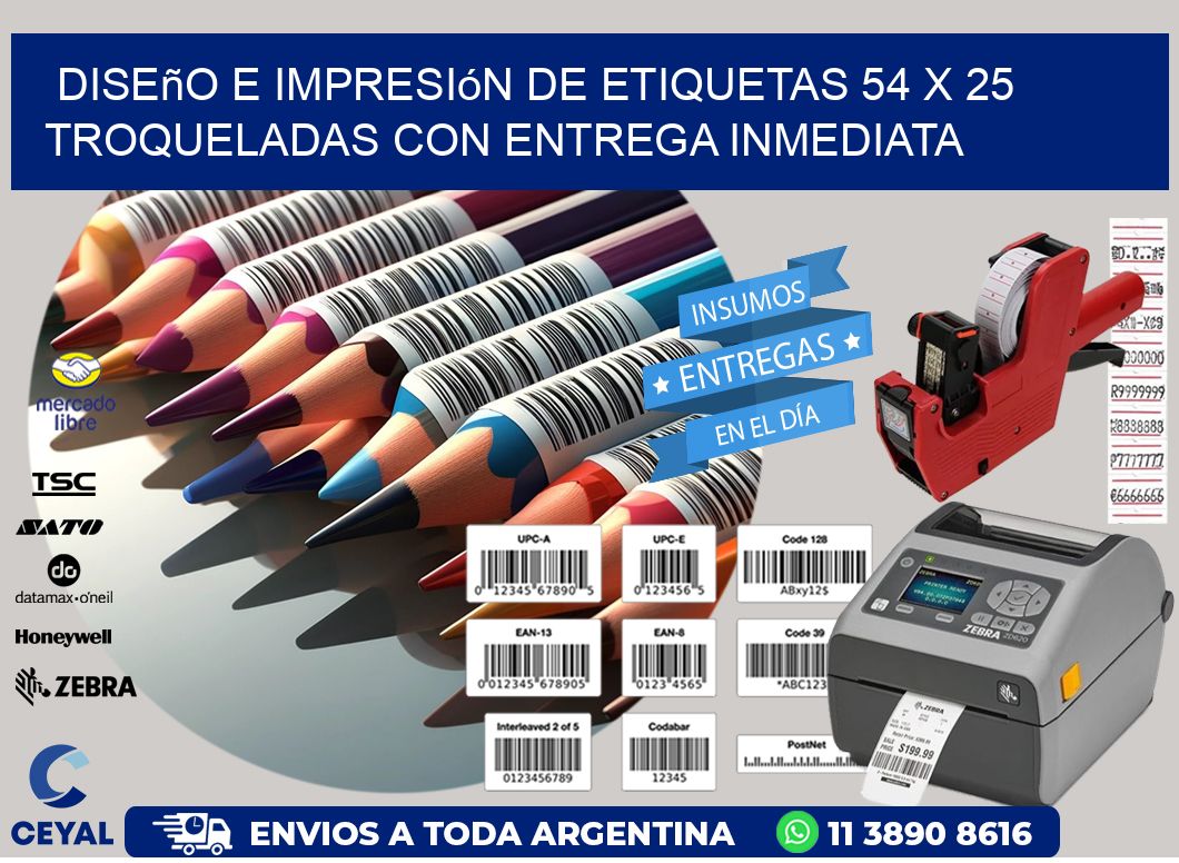 Diseño e impresión de etiquetas 54 x 25 troqueladas con entrega inmediata