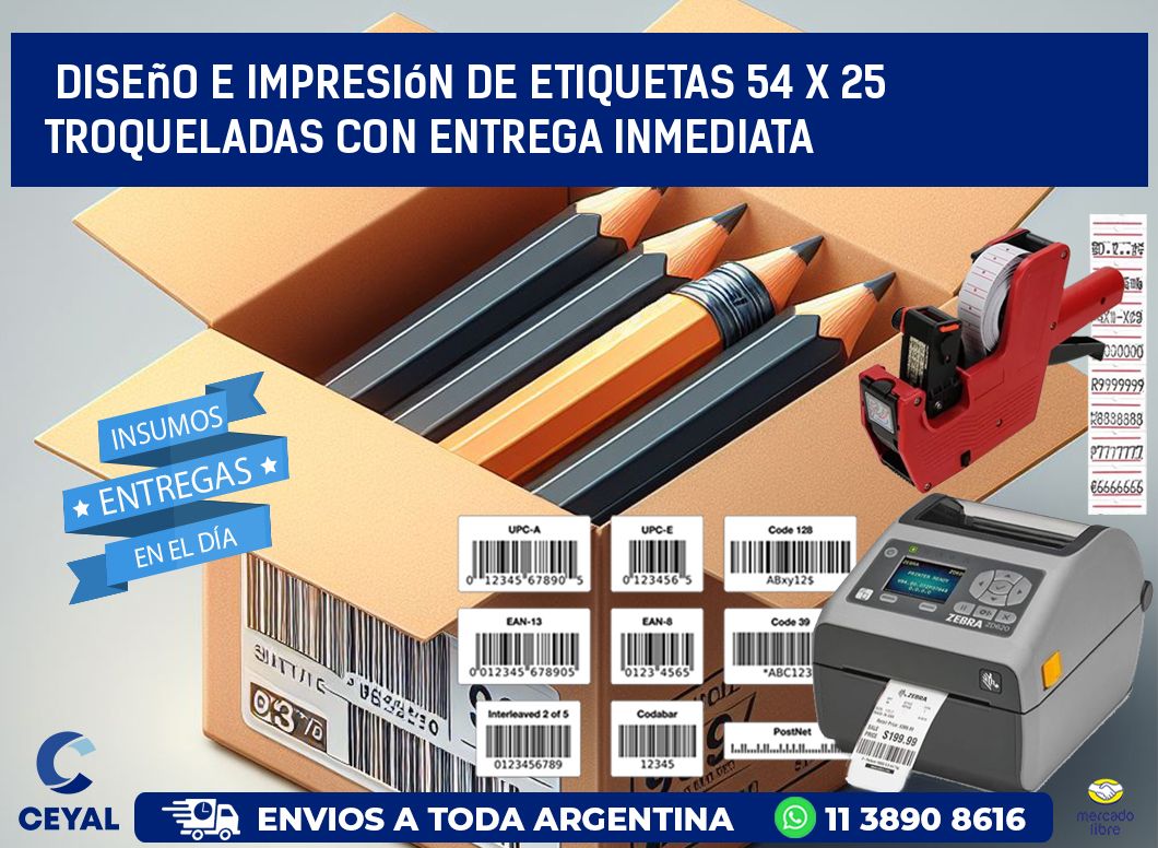 Diseño e impresión de etiquetas 54 x 25 troqueladas con entrega inmediata