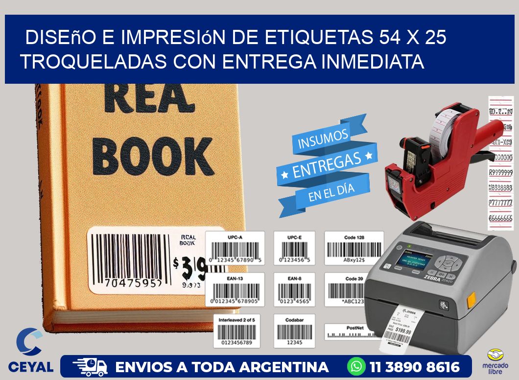 Diseño e impresión de etiquetas 54 x 25 troqueladas con entrega inmediata