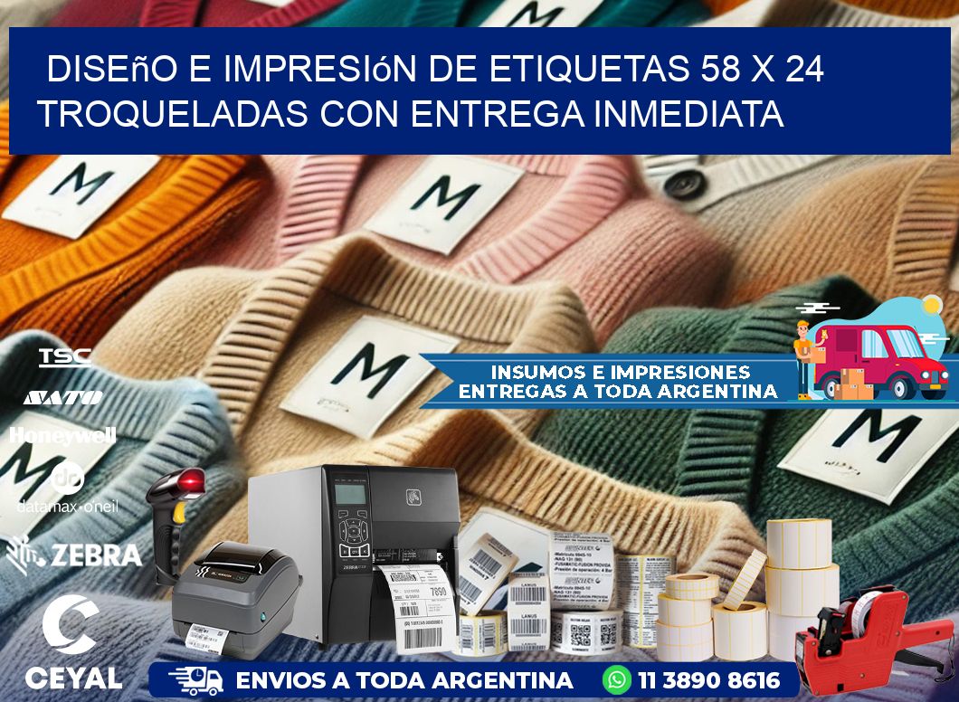 Diseño e impresión de etiquetas 58 x 24 troqueladas con entrega inmediata