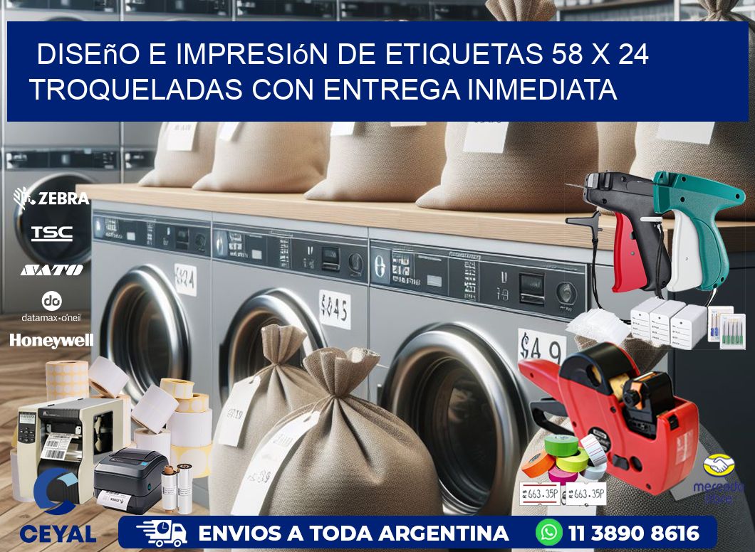 Diseño e impresión de etiquetas 58 x 24 troqueladas con entrega inmediata