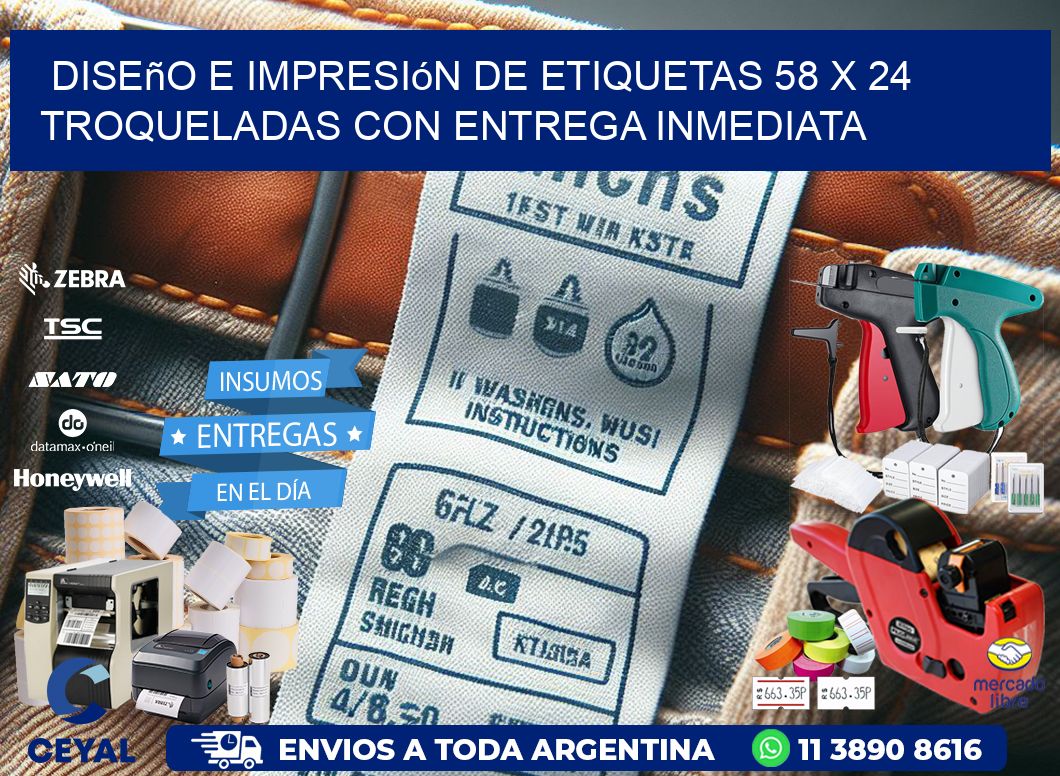Diseño e impresión de etiquetas 58 x 24 troqueladas con entrega inmediata