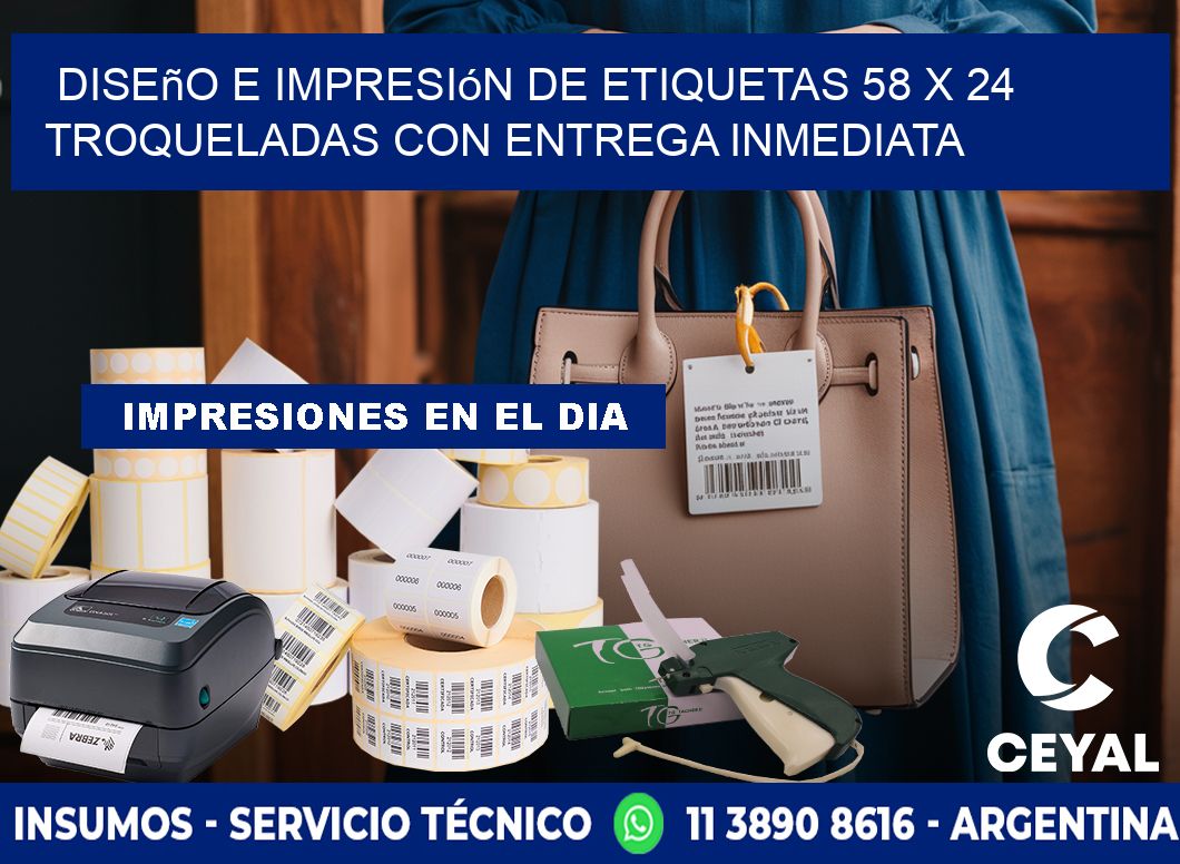 Diseño e impresión de etiquetas 58 x 24 troqueladas con entrega inmediata