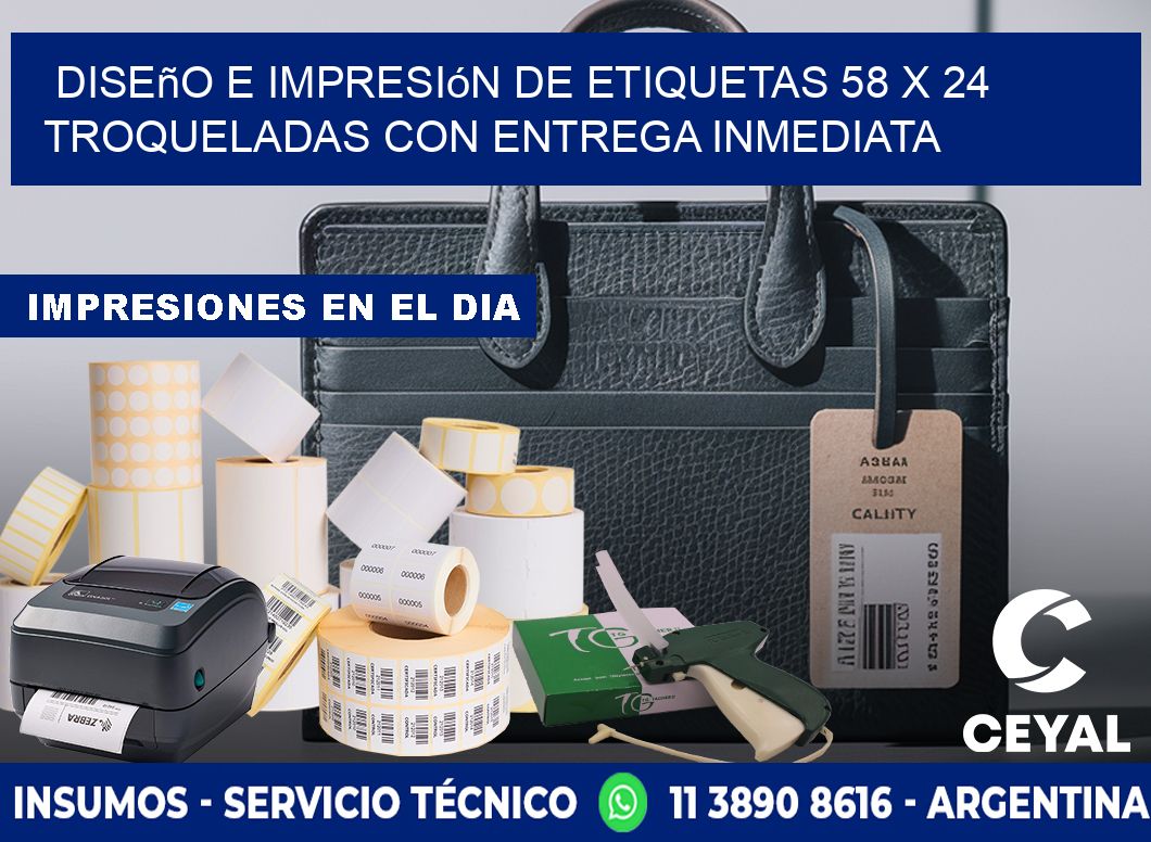 Diseño e impresión de etiquetas 58 x 24 troqueladas con entrega inmediata