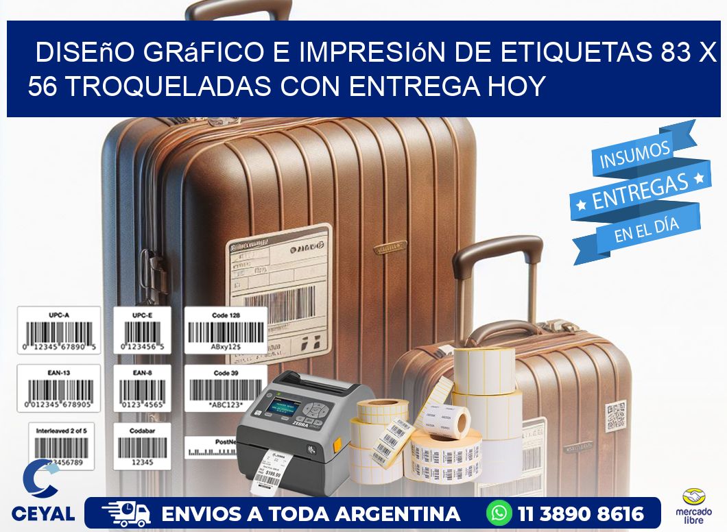 Diseño gráfico e impresión de etiquetas 83 x 56 troqueladas con entrega hoy