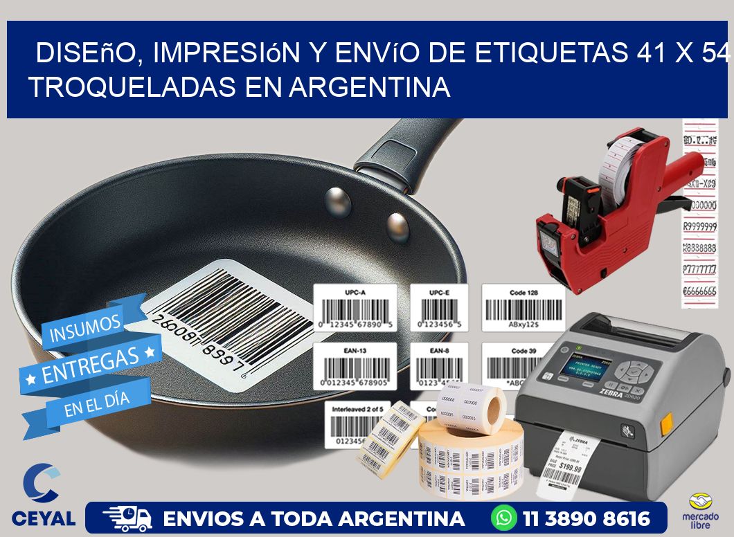 Diseño, impresión y envío de etiquetas 41 x 54 troqueladas en Argentina