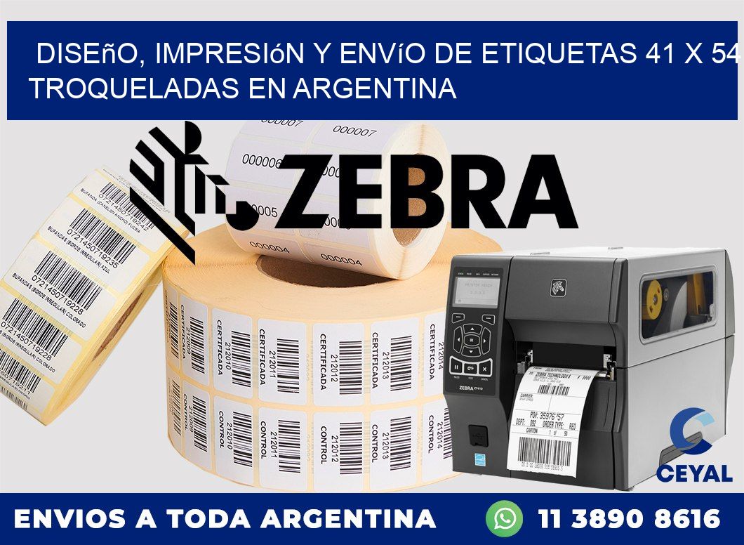 Diseño, impresión y envío de etiquetas 41 x 54 troqueladas en Argentina