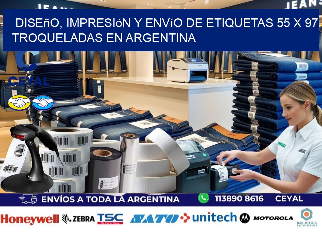 Diseño, impresión y envío de etiquetas 55 x 97 troqueladas en Argentina